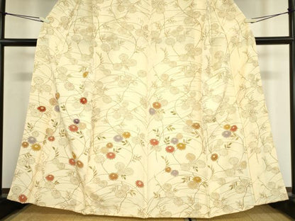 平和屋着物▽訪問着 単衣 駒刺繍 草花文 金彩 伊と幸 反端付き 正絹 逸品 未使用 DAAX3094az