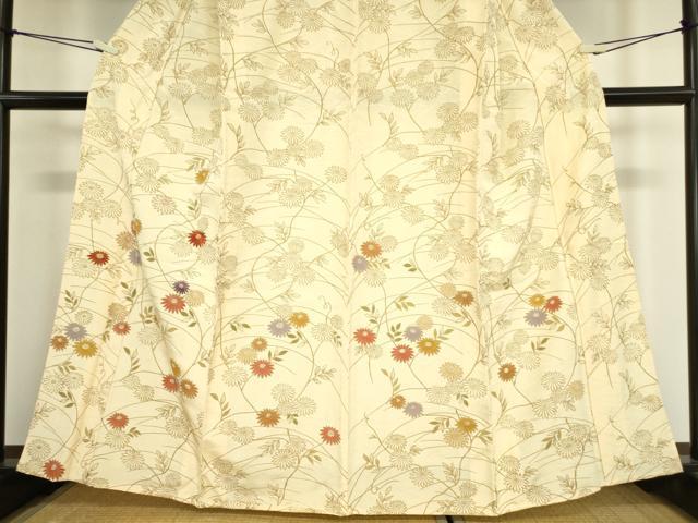平和屋着物▽訪問着 単衣 駒刺繍 草花文 金彩 伊と幸 反端付き 正絹 逸品 未使用 DAAX3094az