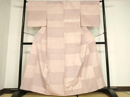 平和屋着物▽上質な紬 単衣 横段文 正絹 逸品 DAAX3081az