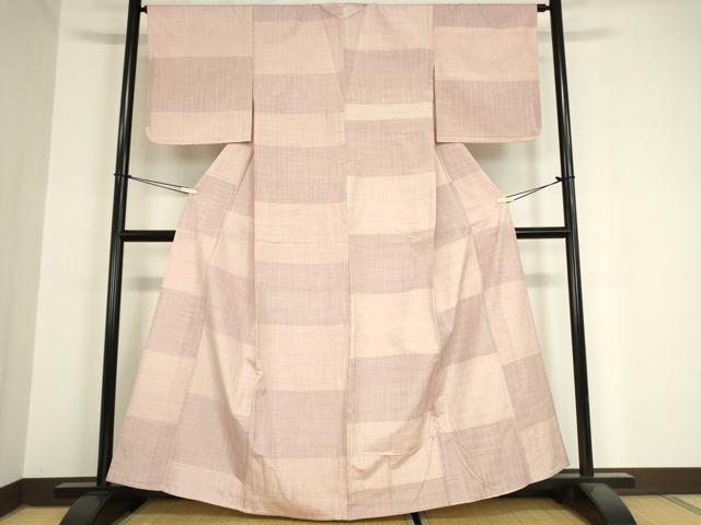 平和屋着物▽上質な紬 単衣 横段文 正絹 逸品 DAAX3081az