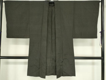 平和屋着物▽男性 長羽織 スリーシーズン春夏秋 塵除け 霞文 憲法黒茶色 正絹 逸品 DAAX3090az