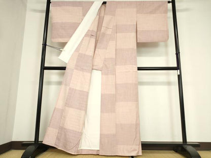 平和屋着物▽上質な紬 単衣 横段文 正絹 逸品 DAAX3081az