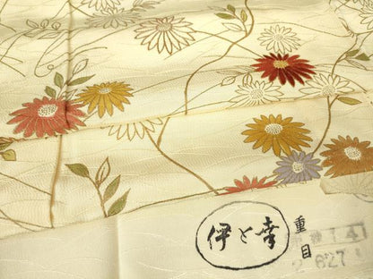 平和屋着物▽訪問着 単衣 駒刺繍 草花文 金彩 伊と幸 反端付き 正絹 逸品 未使用 DAAX3094az