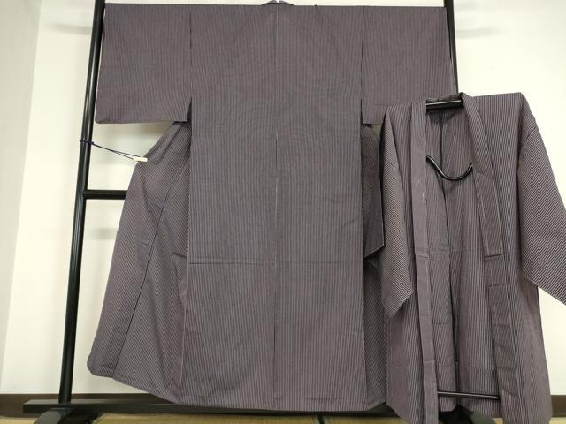 平和屋着物▽男性 小紋 単衣 アンサンブル 縞 キングサイズ 綿 逸品 DAAX3095az