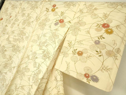 平和屋着物▽訪問着 単衣 駒刺繍 草花文 金彩 伊と幸 反端付き 正絹 逸品 未使用 DAAX3094az