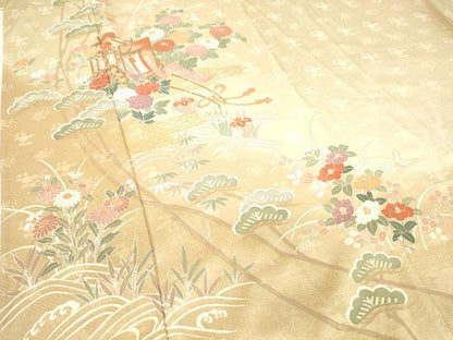 平和屋着物▽訪問着 単衣 御所車花文 暈し染め 金彩 正絹 逸品 DAAX3083az