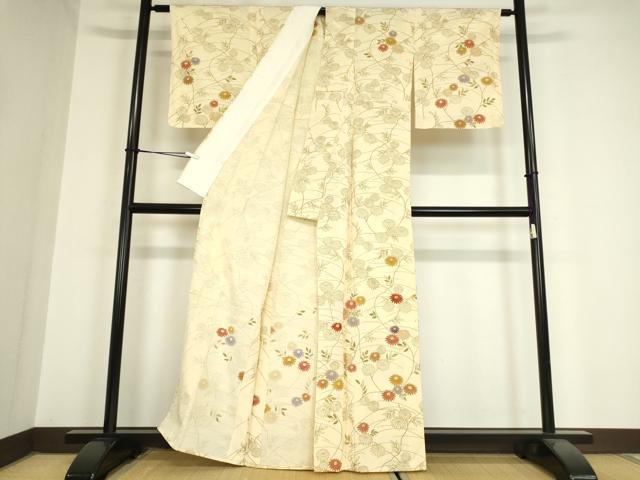 平和屋着物▽訪問着 単衣 駒刺繍 草花文 金彩 伊と幸 反端付き 正絹 逸品 未使用 DAAX3094az