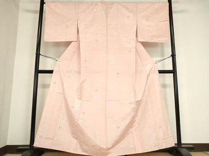 平和屋着物▽上質な紬　単衣　花唐草文　正絹　逸品　DAAX3080az