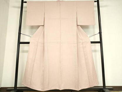 平和屋着物▽上質な色無地 単衣 横段地紋 薄柿色 正絹 逸品 DAAX3079az