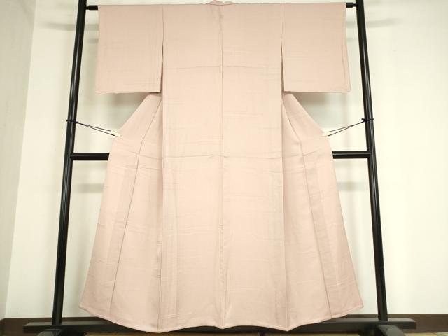 平和屋着物▽上質な色無地 単衣 横段地紋 薄柿色 正絹 逸品 DAAX3079az