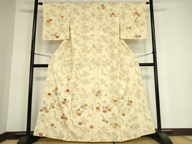 平和屋着物▽訪問着 単衣 駒刺繍 草花文 金彩 伊と幸 反端付き 正絹 逸品 未使用 DAAX3094az