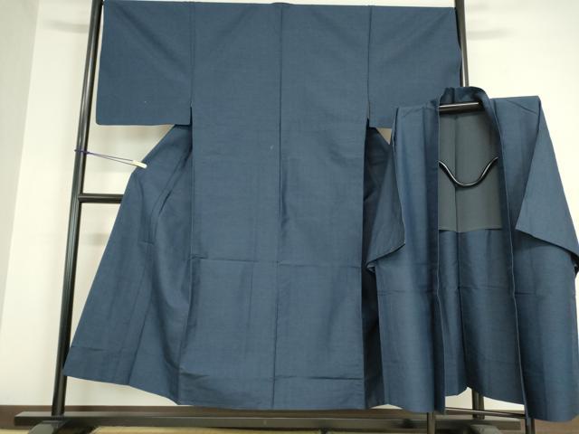 平和屋着物▽男性 紬 単衣 アンサンブル 留紺色 正絹 逸品 DAAX3097az