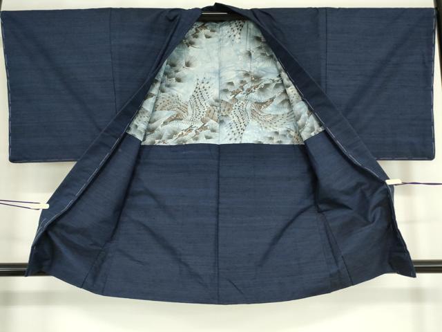 平和屋着物▽男性 紬 単衣 アンサンブル 留紺色 正絹 逸品 DAAX3096az