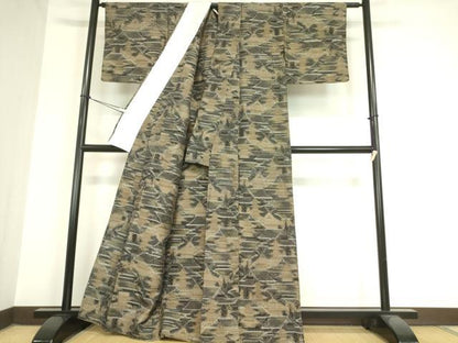平和屋着物▽上質な紬 単衣 風景文 正絹 逸品 DAAX3110az