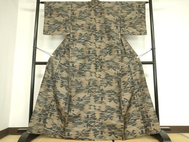 平和屋着物▽上質な紬 単衣 風景文 正絹 逸品 DAAX3110az