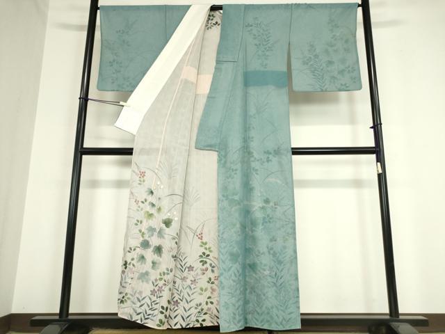 平和屋着物▽中国三大刺繍　スワトウ刺繍　汕頭刺繍　訪問着　無双　紗袷　紗×紗　桔梗芝文　手描き　正絹　逸品　DAAX3103az