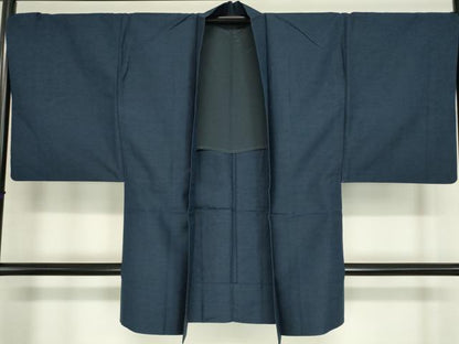 平和屋着物▽男性 紬 単衣 アンサンブル 留紺色 正絹 逸品 DAAX3097az