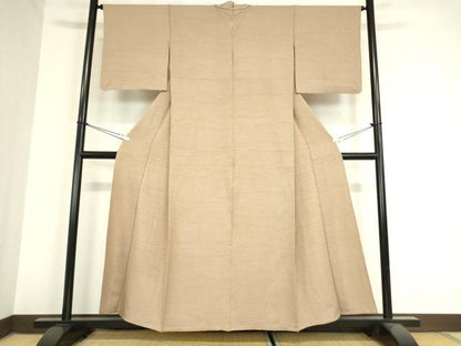 平和屋着物▽上質な色無地 単衣 枝葉地紋 白茶色 正絹 逸品 DAAX3122az