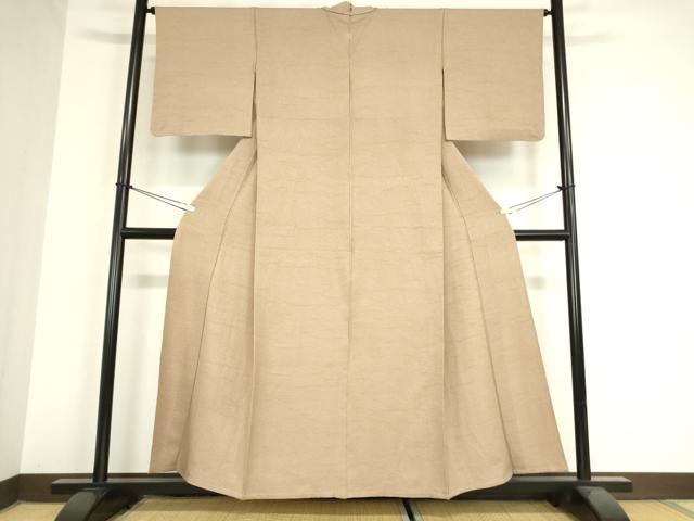 平和屋着物▽上質な色無地 単衣 枝葉地紋 白茶色 正絹 逸品 DAAX3122az