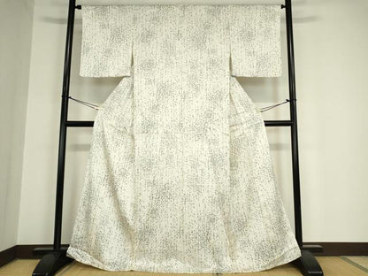 平和屋着物▽上質な小紋　単衣　枝葉文　手描き　反端付き　正絹　逸品　未使用　DAAX3127az