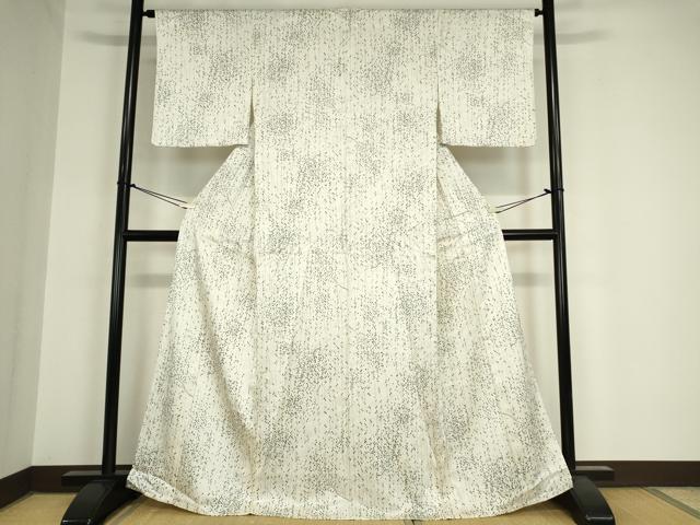 平和屋着物▽上質な小紋　単衣　枝葉文　手描き　反端付き　正絹　逸品　未使用　DAAX3127az