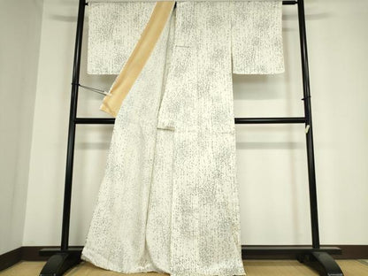 平和屋着物▽上質な小紋　単衣　枝葉文　手描き　反端付き　正絹　逸品　未使用　DAAX3127az