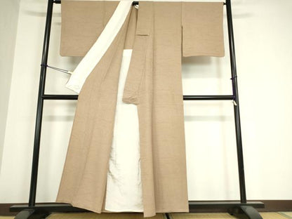 平和屋着物▽上質な色無地 単衣 枝葉地紋 白茶色 正絹 逸品 DAAX3122az