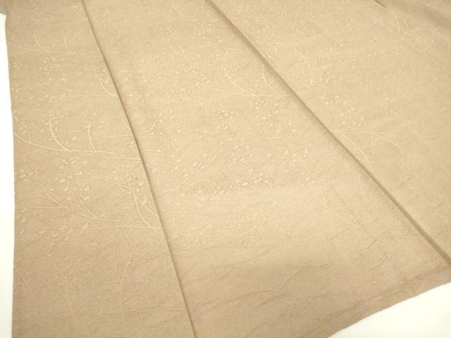 平和屋着物▽上質な色無地 単衣 枝葉地紋 白茶色 正絹 逸品 DAAX3122az