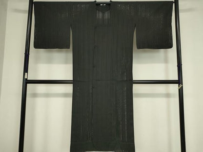 平和屋着物▽道行コート スリーシーズン 春夏秋 塵除け 縞 黒色 ロング丈 正絹 逸品 未使用 DAAX3133az