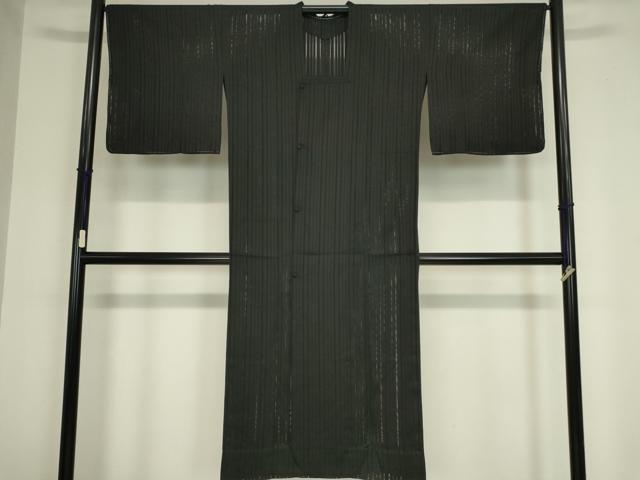 平和屋着物▽道行コート スリーシーズン 春夏秋 塵除け 縞 黒色 ロング丈 正絹 逸品 未使用 DAAX3133az