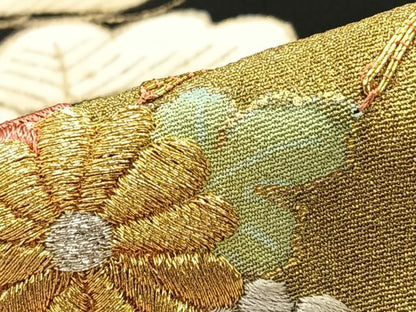 平和屋着物■豪華黒留袖　駒刺繍　扇面松花文　金銀糸　正絹　逸品　AABB1702mf