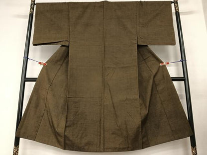 平和屋着物●男性　紬　アンサンブル　色無地　赤墨色　正絹　逸品　AABA8835zg