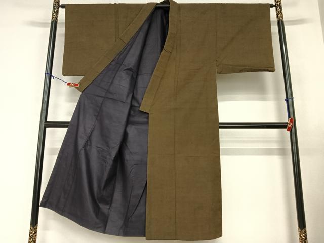 平和屋着物●男性　紬　アンサンブル　色無地　赤墨色　正絹　逸品　AABA8835zg