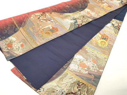 平和屋着物◎六通柄袋帯 唐織 御所車花鳥文 金糸 正絹 逸品 DAAX5181cd