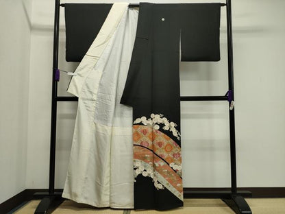 平和屋着物■豪華黒留袖　駒刺繍　桐菊吉祥文　金銀彩　正絹　逸品　CAAY6417gh