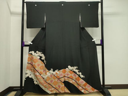 平和屋着物■豪華黒留袖　駒刺繍　桐菊吉祥文　金銀彩　正絹　逸品　CAAY6417gh