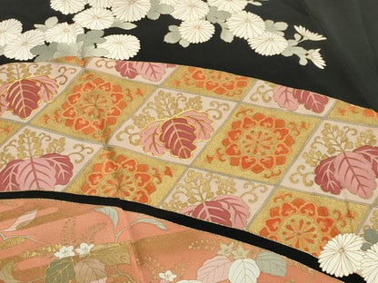 平和屋着物■豪華黒留袖　駒刺繍　桐菊吉祥文　金銀彩　正絹　逸品　CAAY6417gh