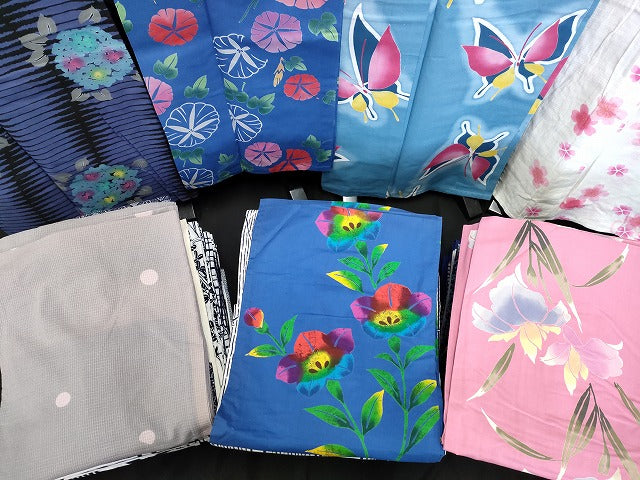 平和屋本店■浴衣 まとめて 45点 蝶 花柄 朝顔 紫陽花 JUNKO SHIMADA 綿紅梅 など 着用可能多数 未使用品あり ppp2684
