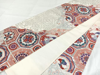 平和屋着物◎六通柄袋帯 唐織 鳳凰花文 銀糸 正絹 逸品 AABB0769uw