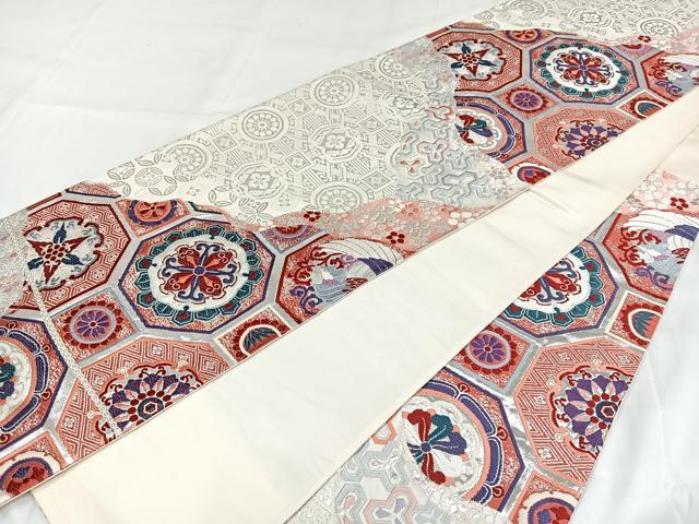 平和屋着物◎六通柄袋帯 唐織 鳳凰花文 銀糸 正絹 逸品 AABB0769uw