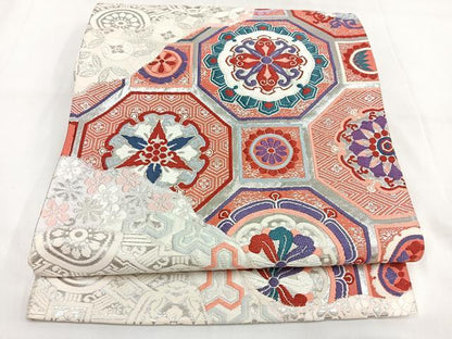 平和屋着物◎六通柄袋帯 唐織 鳳凰花文 銀糸 正絹 逸品 AABB0769uw