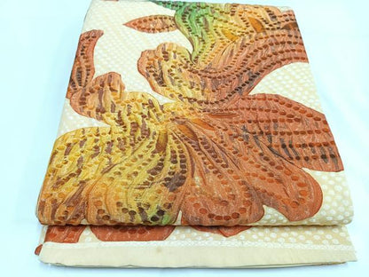 平和屋着物◎全通柄袋帯 ふくれ織 舞花文 正絹 逸品 AABB0776uw