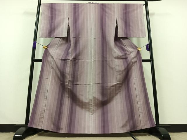 平和屋着物▽上質な紬 単衣 縞 正絹 逸品 AABB2474jh