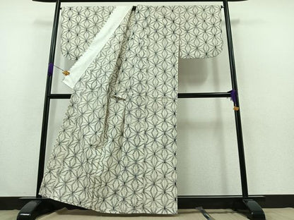 平和屋着物▽上質な紬 単衣 麻の葉文様 正絹 逸品 AABB2471jh