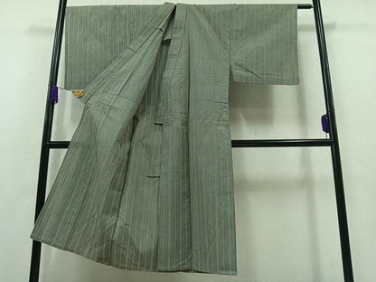 平和屋着物▽男性　単衣　縞　正絹　逸品　AABB2479jh
