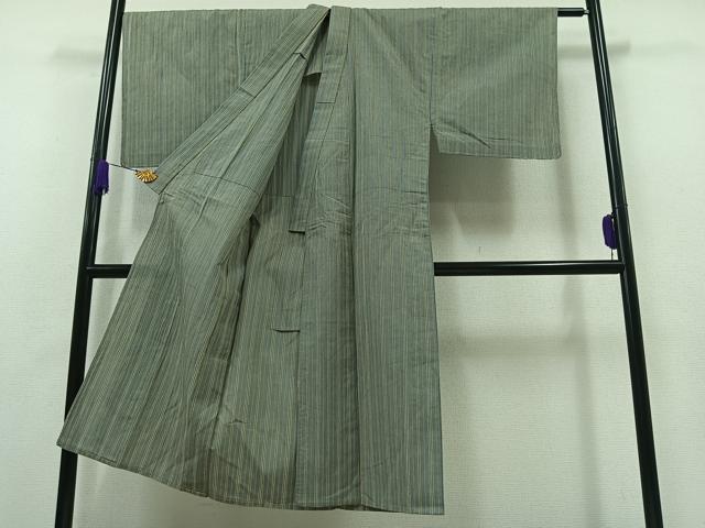 平和屋着物▽男性　単衣　縞　正絹　逸品　AABB2479jh