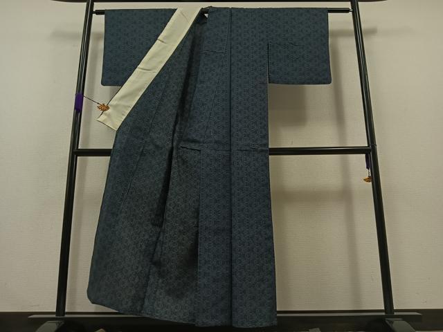 平和屋着物▽本塩沢 単衣 亀甲柄 正絹 逸品 AABB2480jh