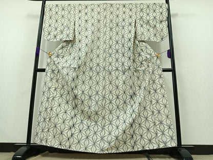 平和屋着物▽上質な紬 単衣 麻の葉文様 正絹 逸品 AABB2471jh
