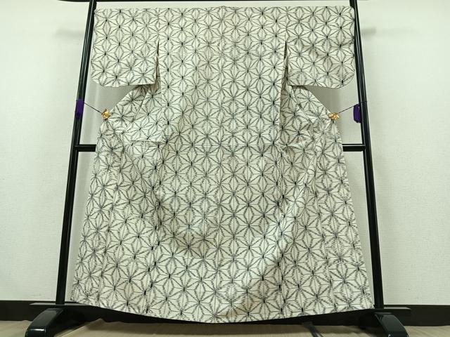 平和屋着物▽上質な紬 単衣 麻の葉文様 正絹 逸品 AABB2471jh