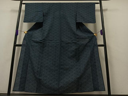 平和屋着物▽本塩沢 単衣 亀甲柄 正絹 逸品 AABB2480jh